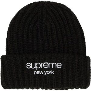 Supreme Black Big Knit BeanieWhite New York SS24 NWT